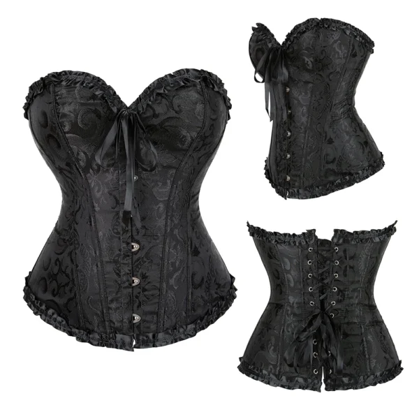 Corset victorien noir jacquard (vues multiples) Corset victorien noir jacquard (vues multiples)