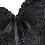 Corset victorien noir jacquard (vue ruban satin) Corset victorien noir jacquard (vue ruban satin)