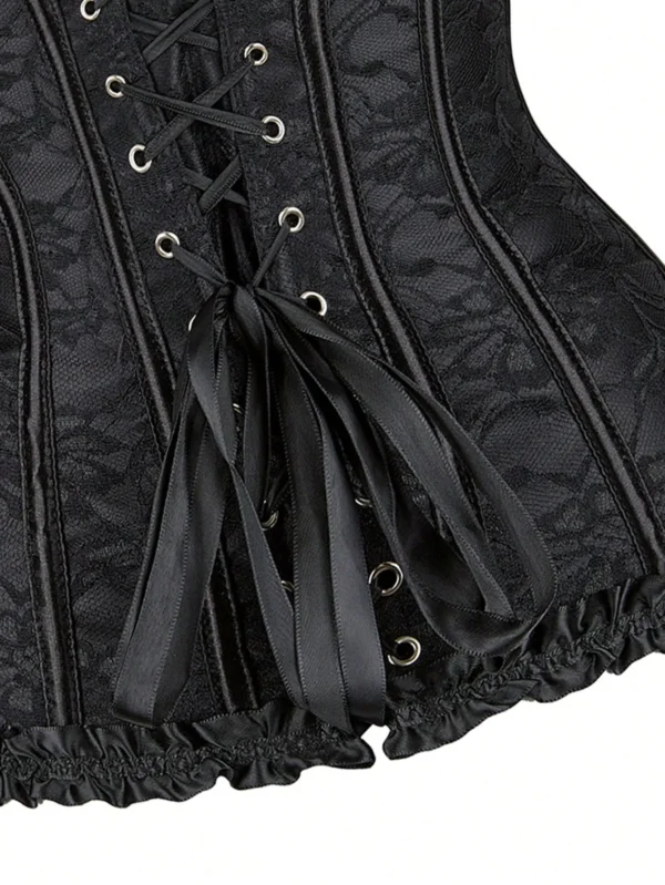 Corset victorien noir jacquard (vue lacets dorsaux) Corset victorien noir jacquard (vue lacets dorsaux)
