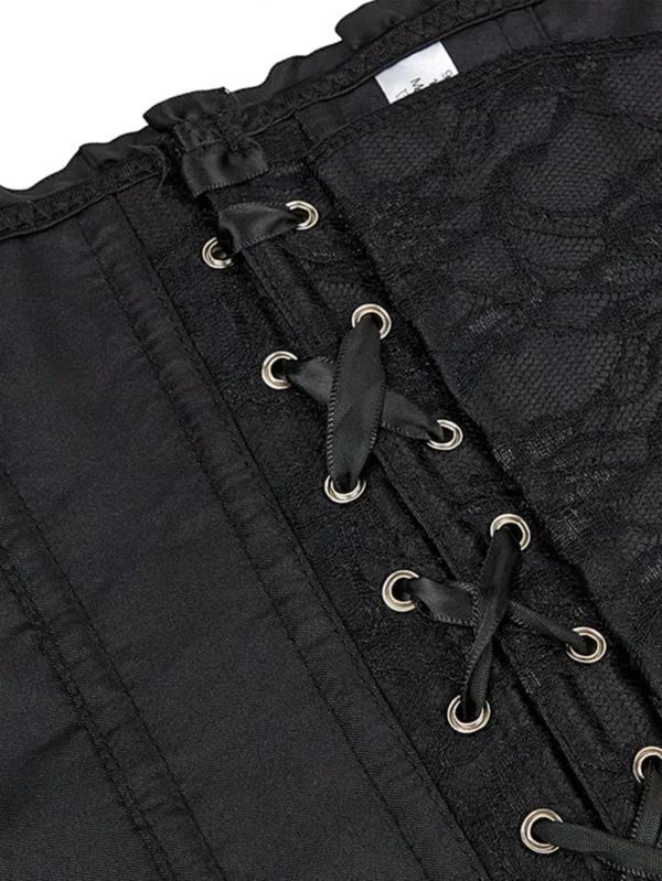 Corset victorien noir jacquard (vue cache-lacets) Corset victorien noir jacquard (vue cache-lacets)
