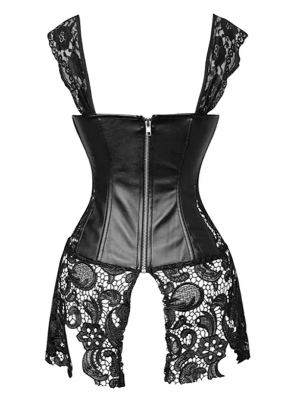 Robe bustier en cuir et dentelle noir (real shot, vue de dos) Robe bustier en cuir et dentelle noir (real shot, vue de dos)