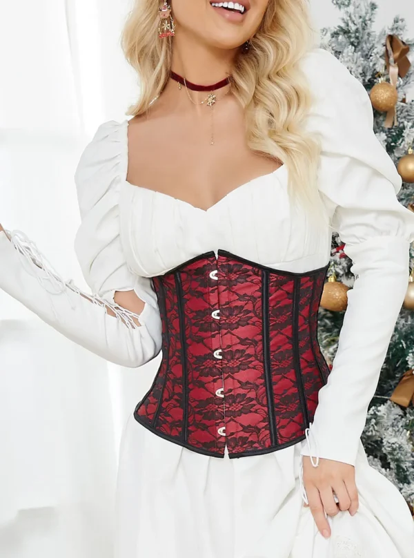 Corset serre taille rouge et noir fleuri 2 Corset serre taille rouge et noir fleuri 2