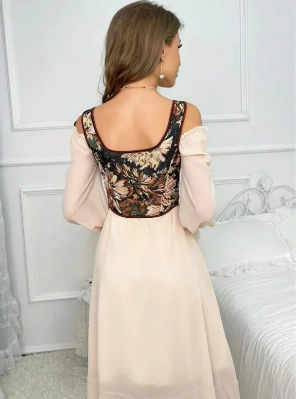Bustier Corset Marron à Fleurs Renaissance (vue de dos) Bustier Corset Marron à Fleurs Renaissance (vue de dos)