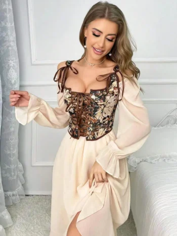 Bustier Corset Marron à Fleurs Renaissance (4)
