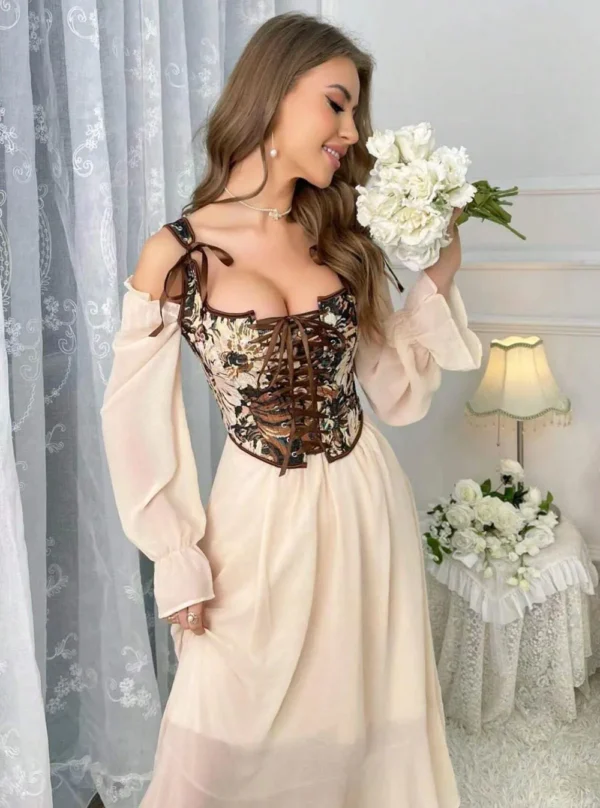 Bustier Corset Marron à Fleurs Renaissance (5) Bustier Corset Marron à Fleurs Renaissance (5)