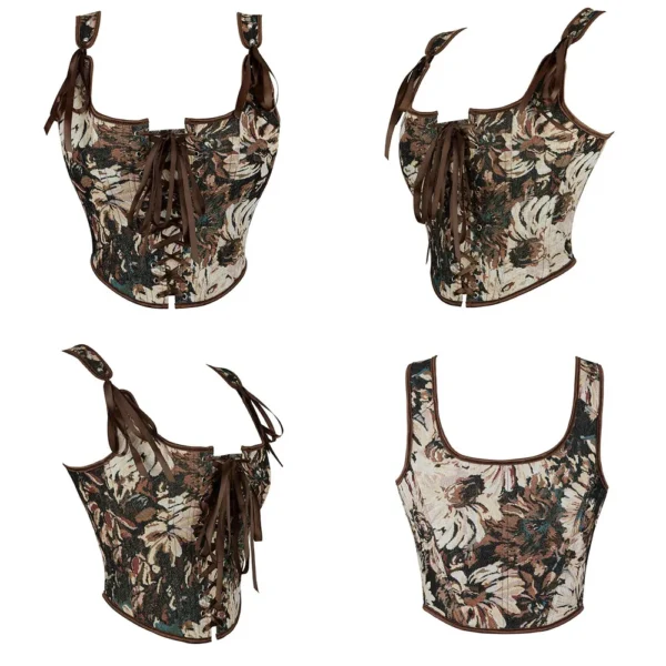 Bustier Corset Marron a Fleurs Renaissance (vue réelle) Bustier Corset Marron a Fleurs Renaissance (vue réelle)