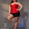 Corset bustier rouge brodé Victoria (vue plein pied) Corset bustier rouge brodé Victoria (vue plein pied)