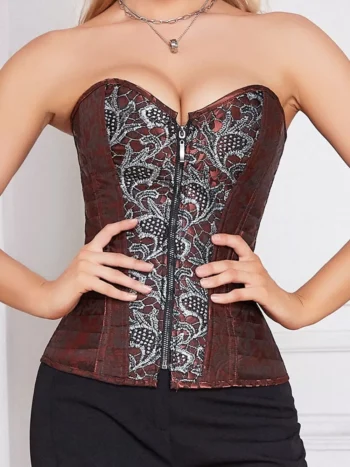 Corset marron et gris à fermeture éclair (3)