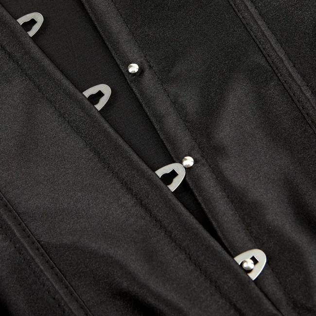 Corset serre taille noir en satin Elvira (busks en métal) Corset serre taille noir en satin Elvira (busks en métal)