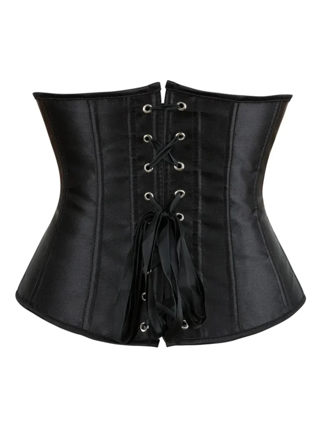 Corset serre taille noir en satin Elvira (vue réelle, dos) Corset serre taille noir en satin Elvira (vue réelle, dos)