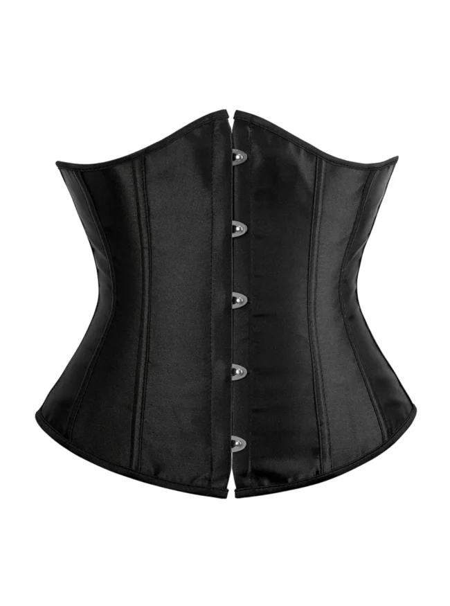 Corset serre taille noir en satin Elvira (vue réelle, face) Corset serre taille noir en satin Elvira (vue réelle, face)