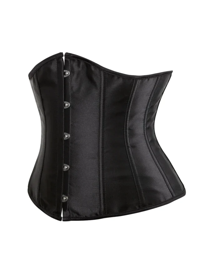 Corset serre taille noir en satin Elvira (vue réelle, profil) Corset serre taille noir en satin Elvira (vue réelle, profil)