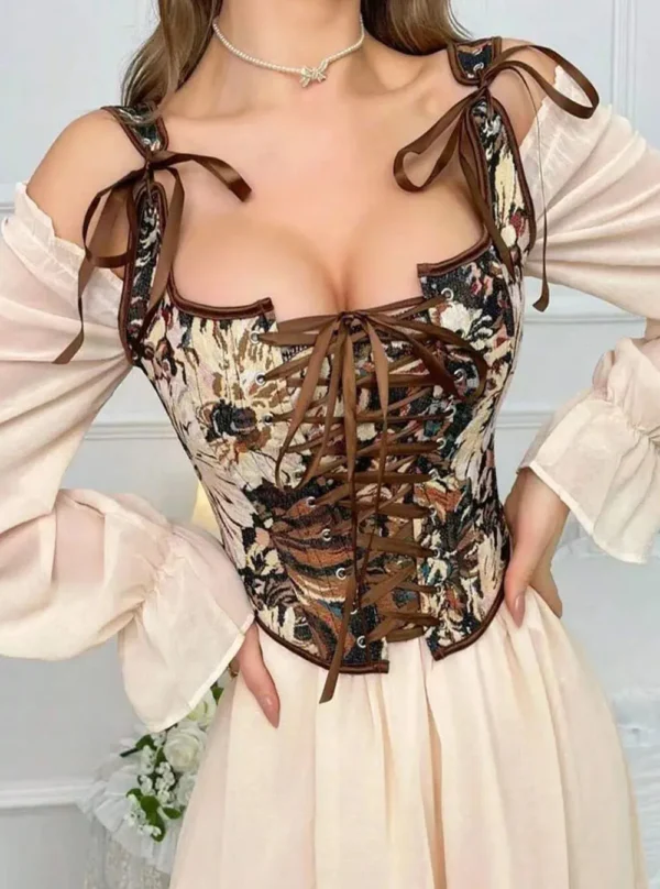 bustier corset marron a fleurs bustier corset marron a fleurs
