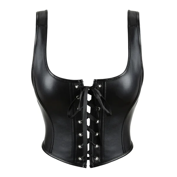 bustier crop top en cuir avec laçages Eva (vue réelle face)