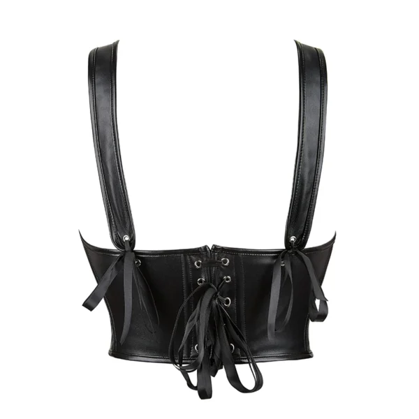 bustier crop top en cuir avec laçages Eva (vue réelle dos)
