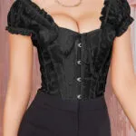 corset noir à bretelles larges (vue de face) corset noir à bretelles larges (vue de face)