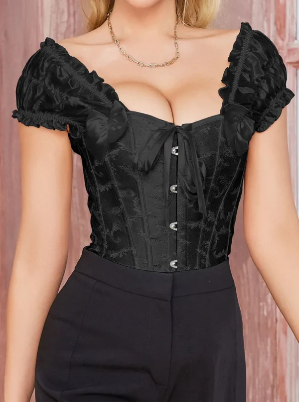 corset noir à bretelles larges (vue de face) corset noir à bretelles larges (vue de face)