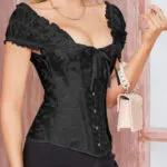 corset noir à bretelles larges (vue de profil) corset noir à bretelles larges (vue de profil)