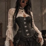 Corset steampunk noir structuré à fermoirs Raven