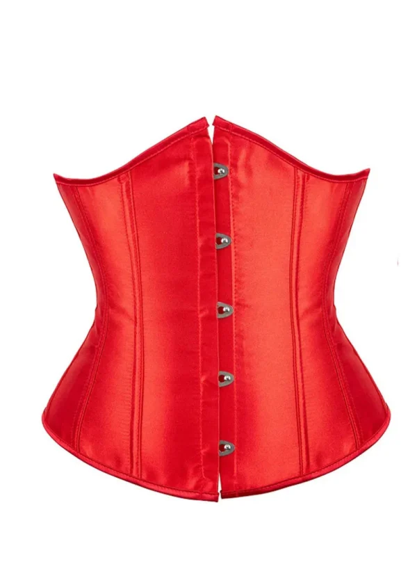 corset serre taille rouge en satin (vue réelle, face) corset serre taille rouge en satin (vue réelle, face)