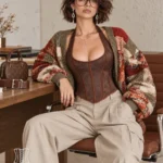 Bustier à bretelles marron dos nu Luna (vue assise) Bustier à bretelles marron dos nu Luna