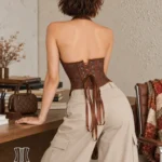 Bustier à bretelles marron dos nu Luna (vue de dos) Bustier à bretelles marron dos nu Luna
