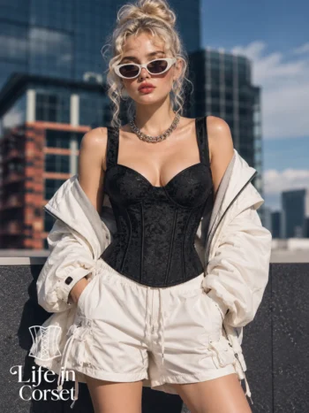 Bustier corset noir à bretelles Katia