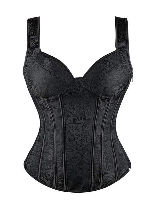 Bustier corset noir à bretelles (vue réelle, face) Bustier corset noir à bretelles (vue réelle, face)
