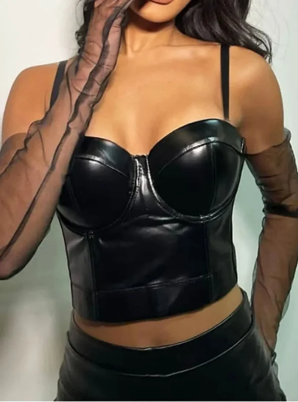 Bustier cuir noir crop top Kira