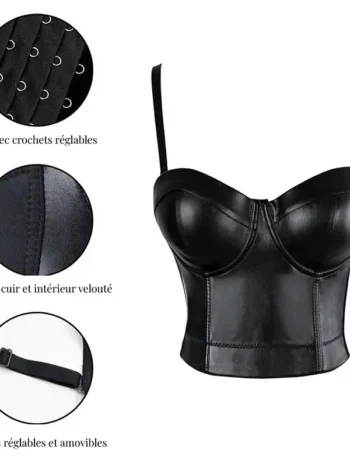 Bustier cuir noir crop top Kira (caractéristiques)