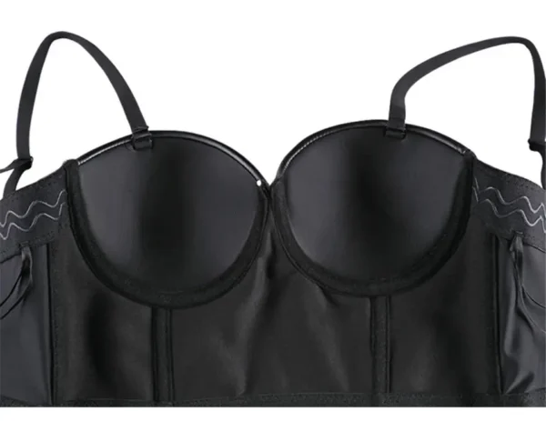 Bustier cuir noir crop top Kira (vue réelle, arrière)