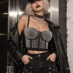 Bustier push up punk rock rivets pics argent