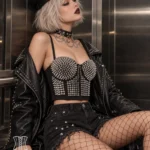 Bustier push up punk rock rivets pics argent (vue de profil) Bustier push up punk rock rivets pics argent
