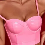 Bustier rose en cuir crop top Pink (3) Bustier rose en cuir crop top Pink (3)
