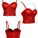 Bustier rouge cuir crop top Carmine (vue des 3 faces) Bustier rouge cuir crop top Carmine (vue des 3 faces)