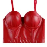 Bustier rouge cuir crop top Carmine (vue réelle) Bustier rouge cuir crop top Carmine (vue réelle)
