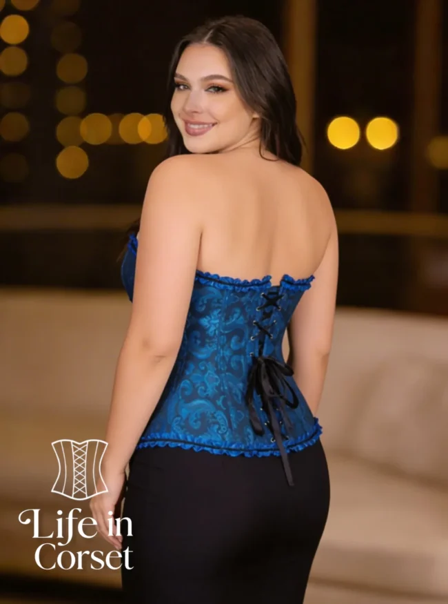 Corset bleu victorien Nova (dos) Corset bleu victorien Nova (dos)