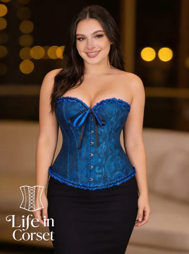 Corset bleu victorien Nova (face) Corset bleu victorien Nova (face)