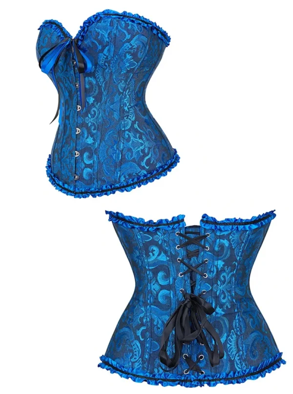 Corset bleu victorien Nova (vue réelle, profil et dos) Corset bleu victorien Nova (vue réelle, profil et dos)