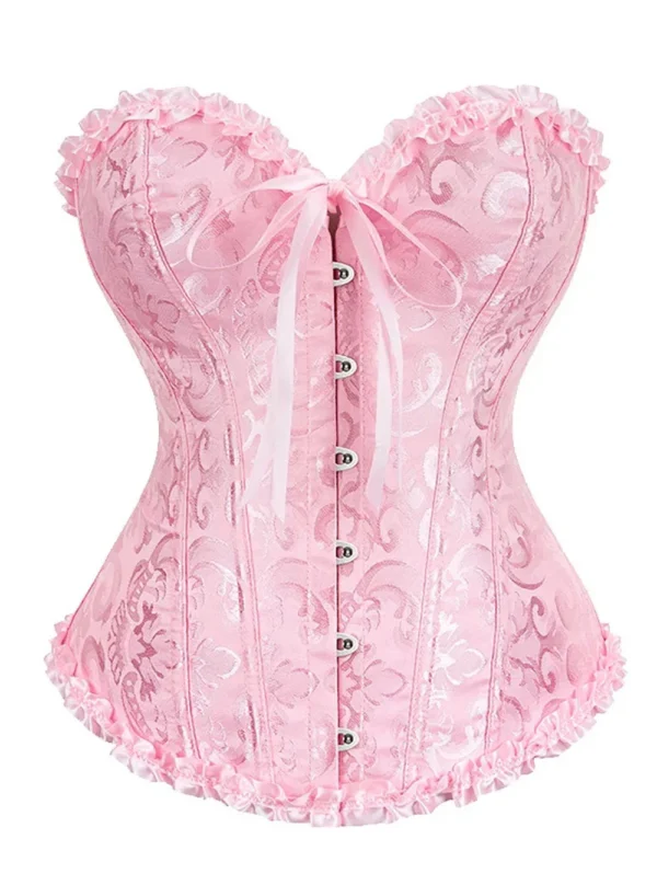 corset rose brodé Romi (vue réelle de face) corset rose brodé Romi (vue réelle de face)