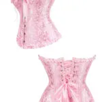 corset rose brodé Romi (vue réelle, profil et dos)