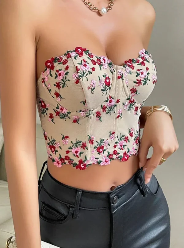 Bustier beige à fleurs sans bretelles