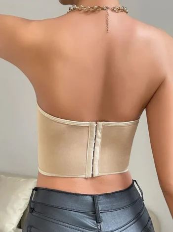 Bustier beige à fleurs sans bretelles (dos)