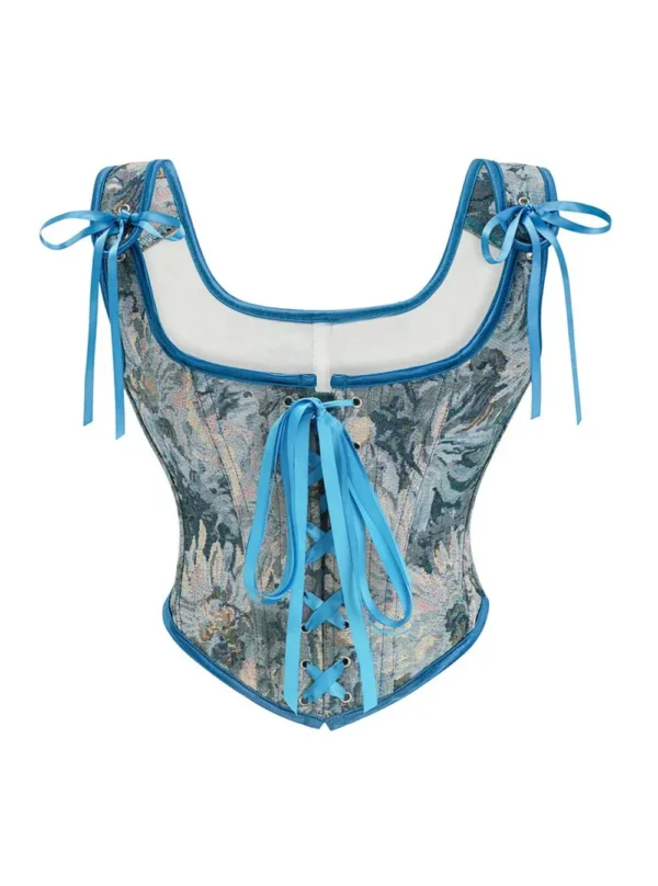 Bustier bleu à fleurs avec lacets Alina (vue réelle, face) Bustier bleu à fleurs avec lacets Alina (vue réelle, face)