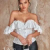 Corset de soirée blanc avec épaules en satin Marigold Corset de soirée blanc avec épaules en satin Marigold