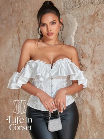 Corset de soirée blanc avec épaules en satin Marigold Corset de soirée blanc avec épaules en satin Marigold