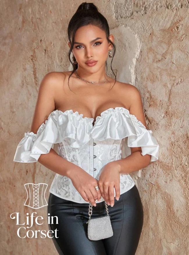 Corset de soirée blanc avec épaules en satin Marigold Corset de soirée blanc avec épaules en satin Marigold