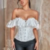 Corset de soirée blanc avec épaules en satin Marigold (face) Corset de soirée blanc avec épaules en satin Marigold (face)