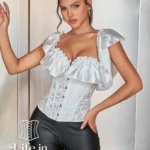 Corset de soirée blanc avec épaules en satin Marigold (profil) Corset de soirée blanc avec épaules en satin Marigold (profil)