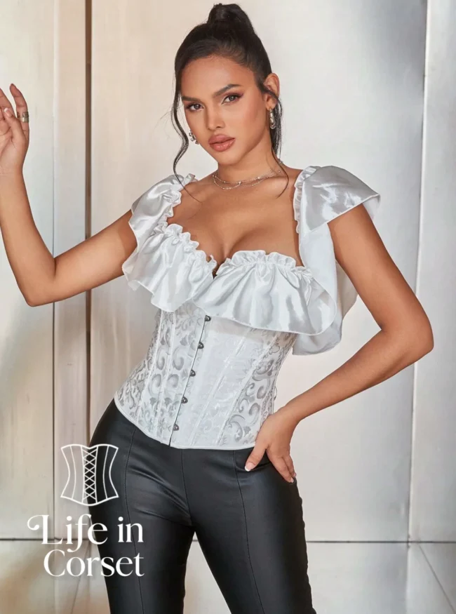 Corset de soirée blanc avec épaules en satin Marigold (profil) Corset de soirée blanc avec épaules en satin Marigold (profil)